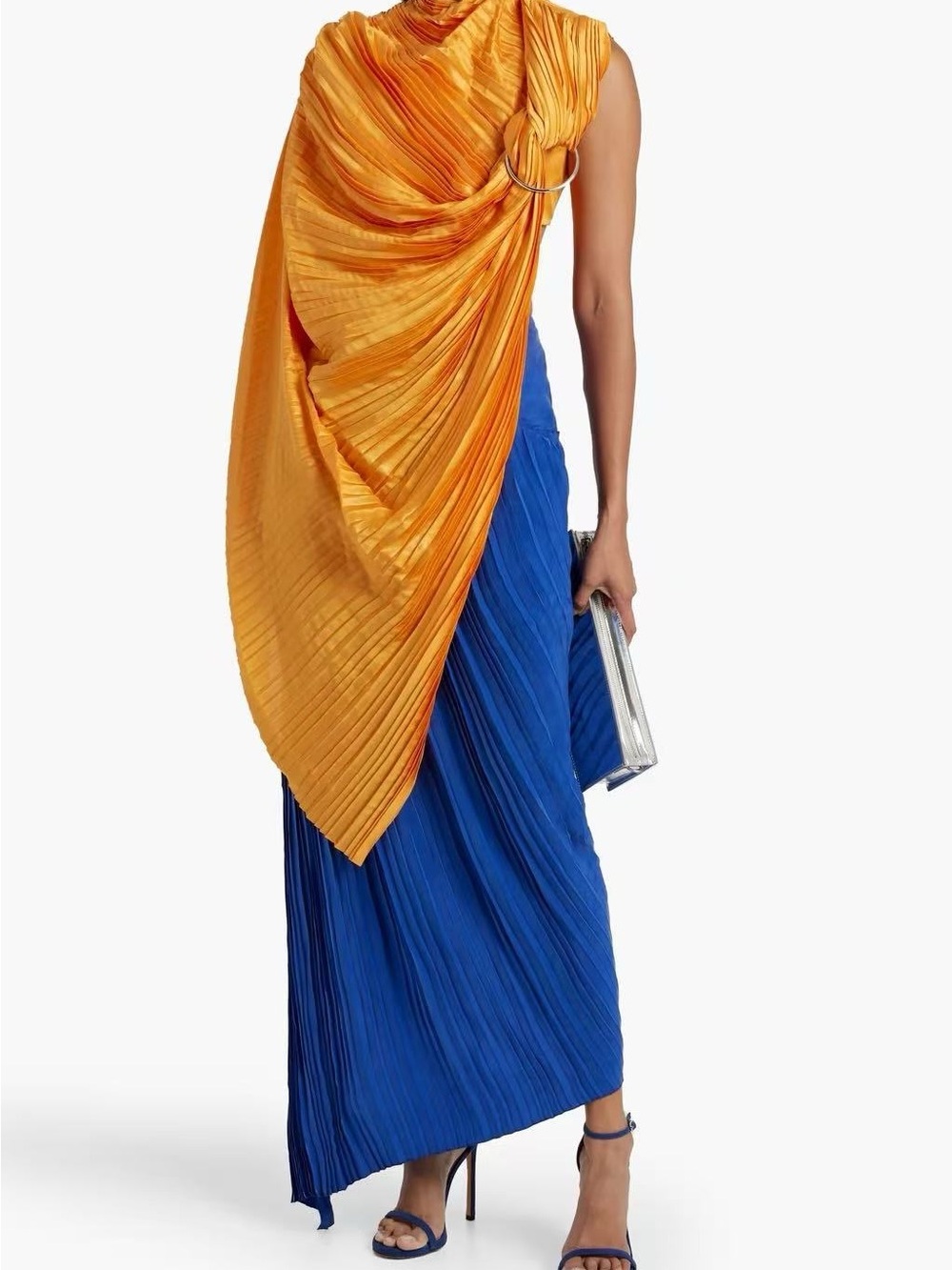 NWT Balmain Convertible Pleated Silk-Satin and Cupro Maxi Dress Set Size 36